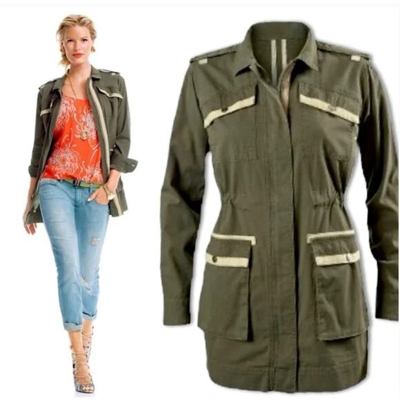 CAbi 722 Green Anorak Military Utility Cargo Jacket Zip Drawstring Waist Small - Picture 1 of 9
